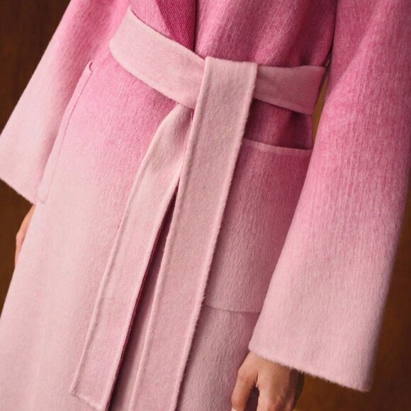 Pink tones Elegant Women's Premium Ombre Belted trench Overcoat Jacket Coat - Picture 5 of 12